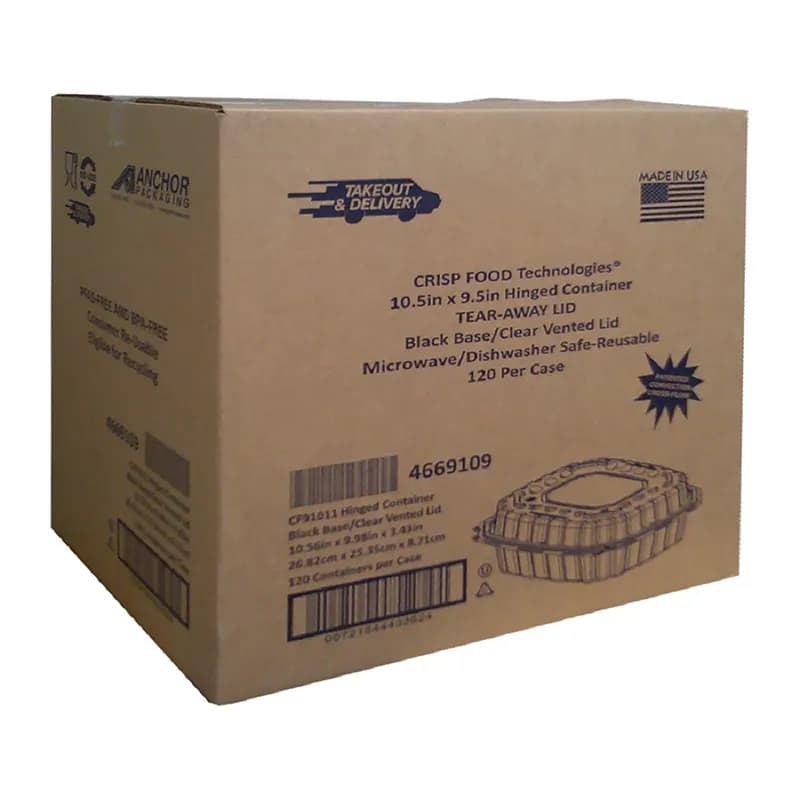 Take-Out Container Hinged With Dome Lid 10.5X9.5 IN PP Black Clear Square Anti-Fog 120/Case