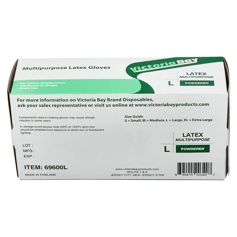 Victoria Bay General Purpose Gloves Large (LG) Ivory Latex Disposable Powdered 100 Count/Pack 10 Packs/Case