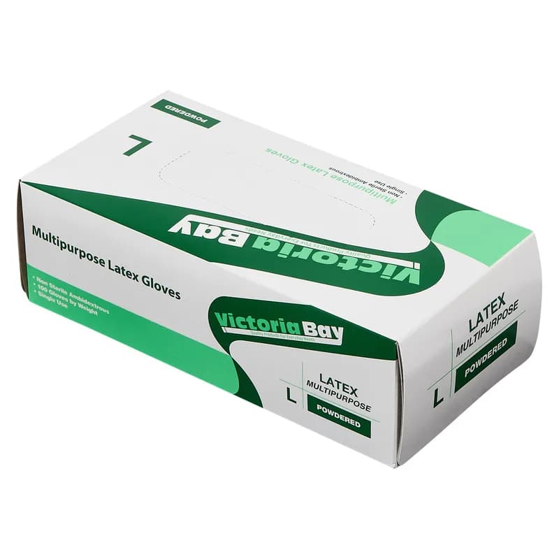 Victoria Bay General Purpose Gloves Large (LG) Ivory Latex Disposable Powdered 100 Count/Pack 10 Packs/Case