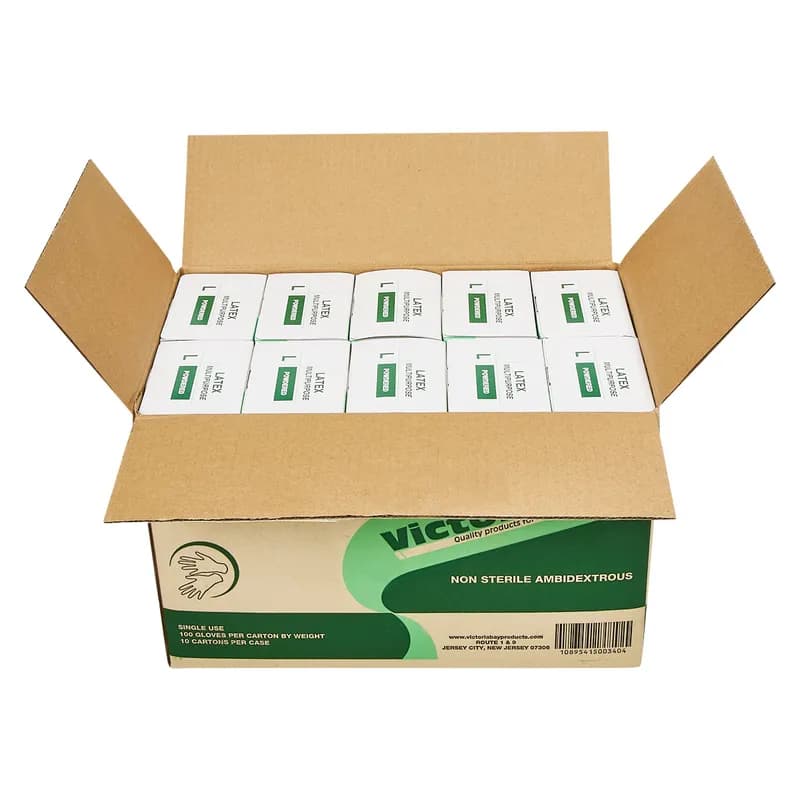 Victoria Bay General Purpose Gloves Large (LG) Ivory Latex Disposable Powdered 100 Count/Pack 10 Packs/Case