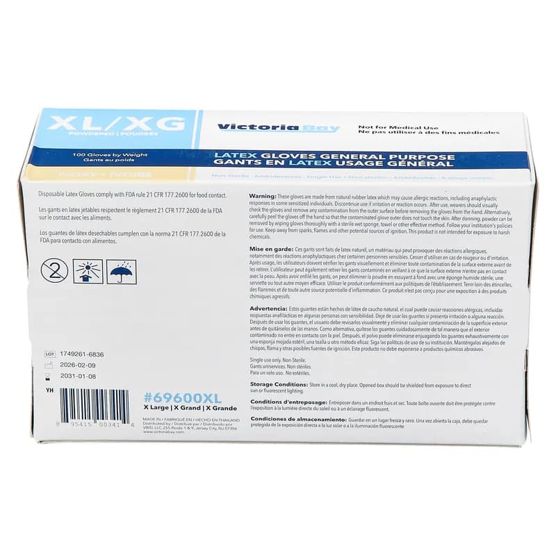 Victoria Bay General Purpose Gloves XL Ivory Latex Disposable Powdered 100 Count/Pack 10 Packs/Case 1000 Count/Case