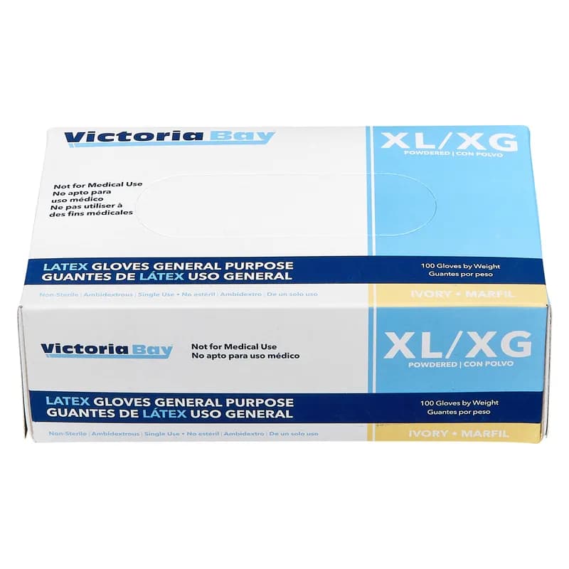 Victoria Bay General Purpose Gloves XL Ivory Latex Disposable Powdered 100 Count/Pack 10 Packs/Case 1000 Count/Case