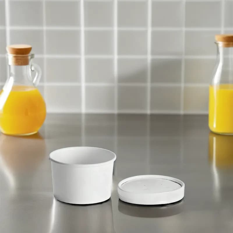 Victoria Bay Food Container Base & Lid Combo With Flat Lid 8-10 OZ Paperboard White Round 250/Case