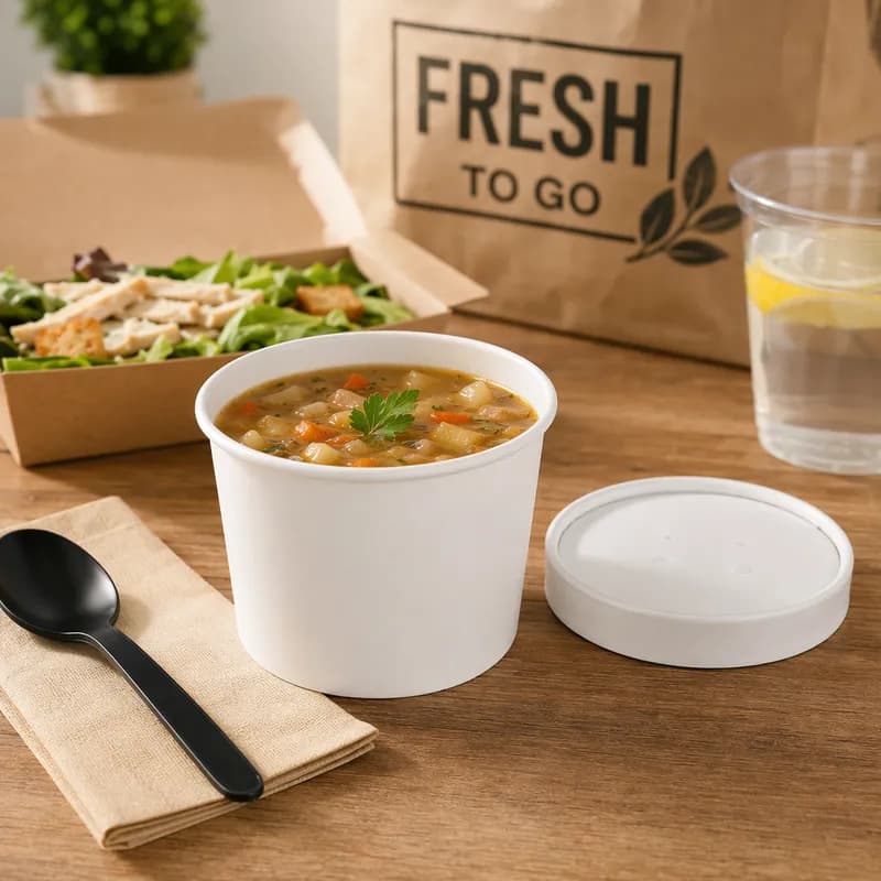 Victoria Bay Food Container Base & Lid Combo With Flat Lid 8-10 OZ Paperboard White Round 250/Case