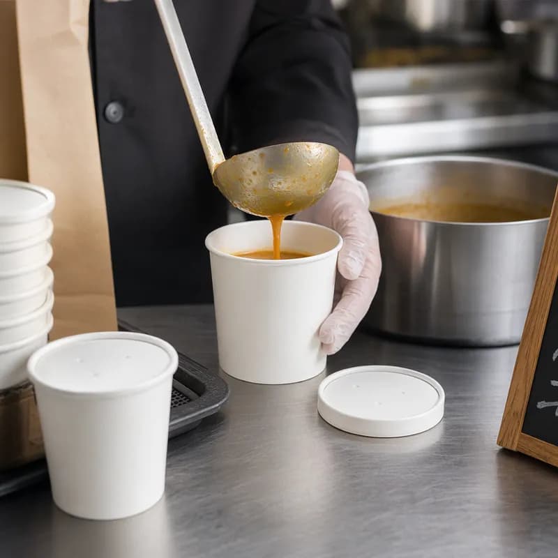 Victoria Bay Soup Food Container Base & Lid Combo With Flat Lid 16 OZ Paperboard White Round Tall 250/Case