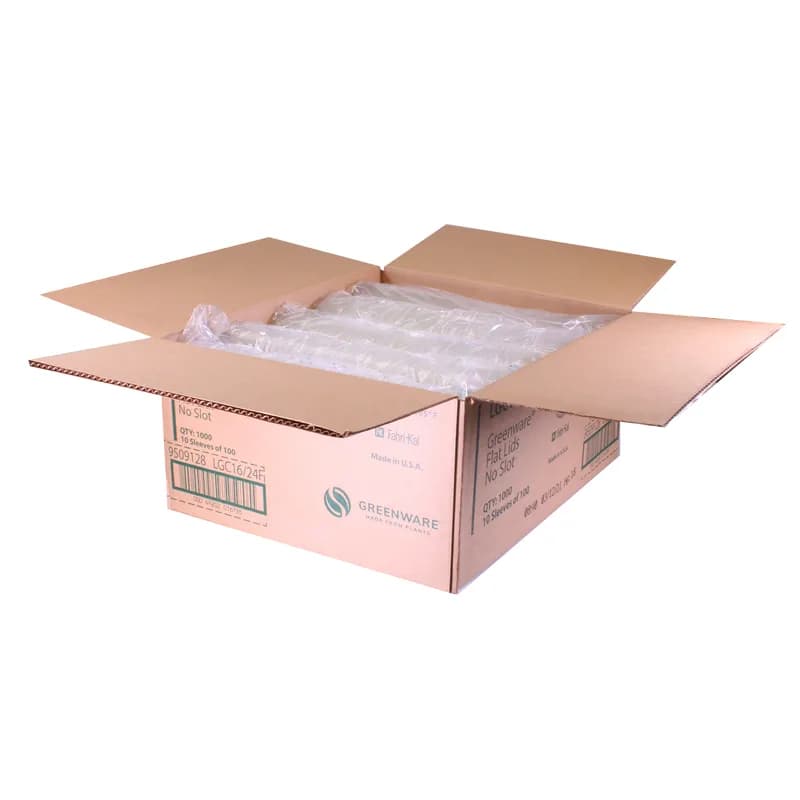 Greenware® Lid Flat 4X0.3 IN PLA Clear For 16-24 OZ Cold Cup No Hole 1000/Case
