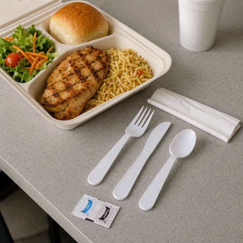 Victoria Bay 6PC Cutlery Kit PP White Heavy Duty With Napkin,Fork,Knife,Salt & Pepper,Spoon 250/Case