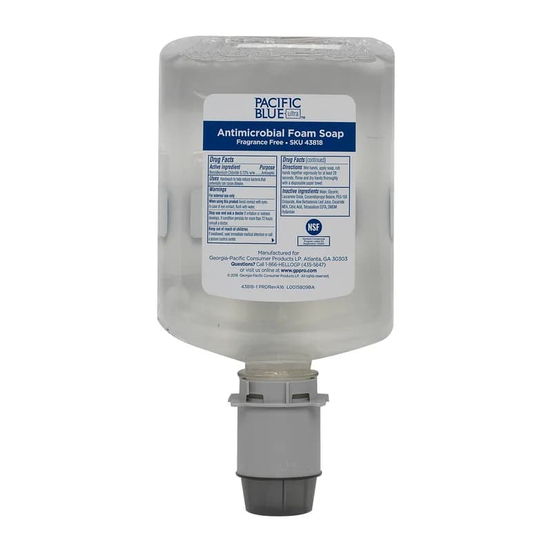 Pacific Blue Ultra™ Hand Soap Foam 1200 mL Unscented Fragrance Free Clear Antimicrobial 4800/Case