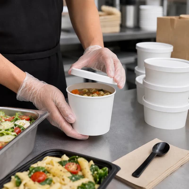 Victoria Bay Food Container Base & Lid Combo With Flat Lid 32 OZ Paperboard White Round 250/Case