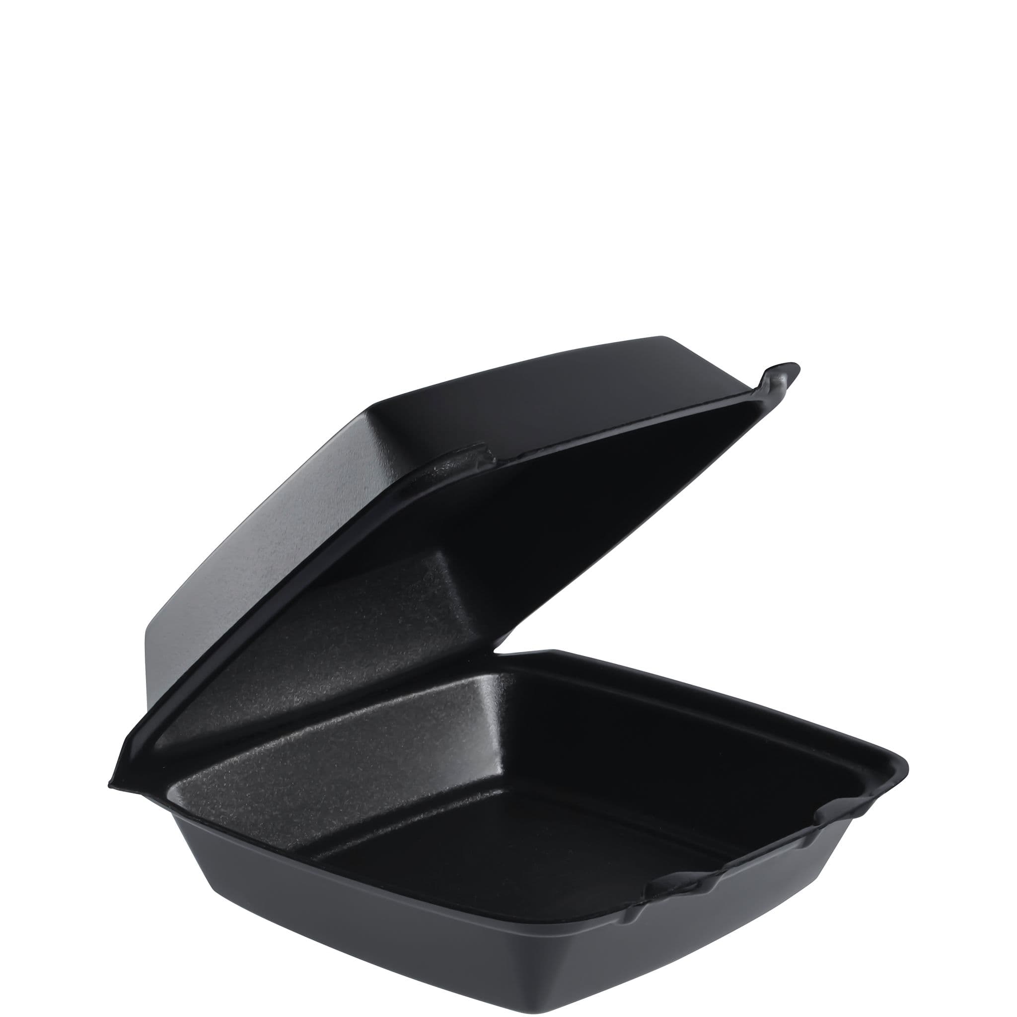 Dart® Take-Out Container Hinged 8.36X7.96X3.2 IN XPS Black Insulated Convertible 100 Count/Pack 2 Packs/Case
