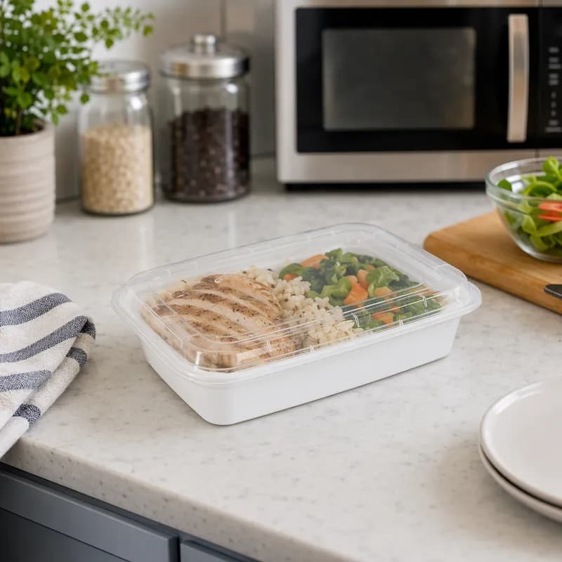 CuBEware Take-Out Container Base & Lid Combo 28 OZ Plastic White Clear Oblong Vented 150/Case