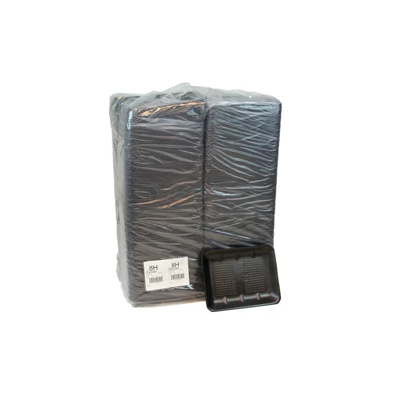 8H Meat Tray 10.6X8.3X1.2 IN 1 Compartment Polystyrene Foam Black Rectangle Heavy 400/Case