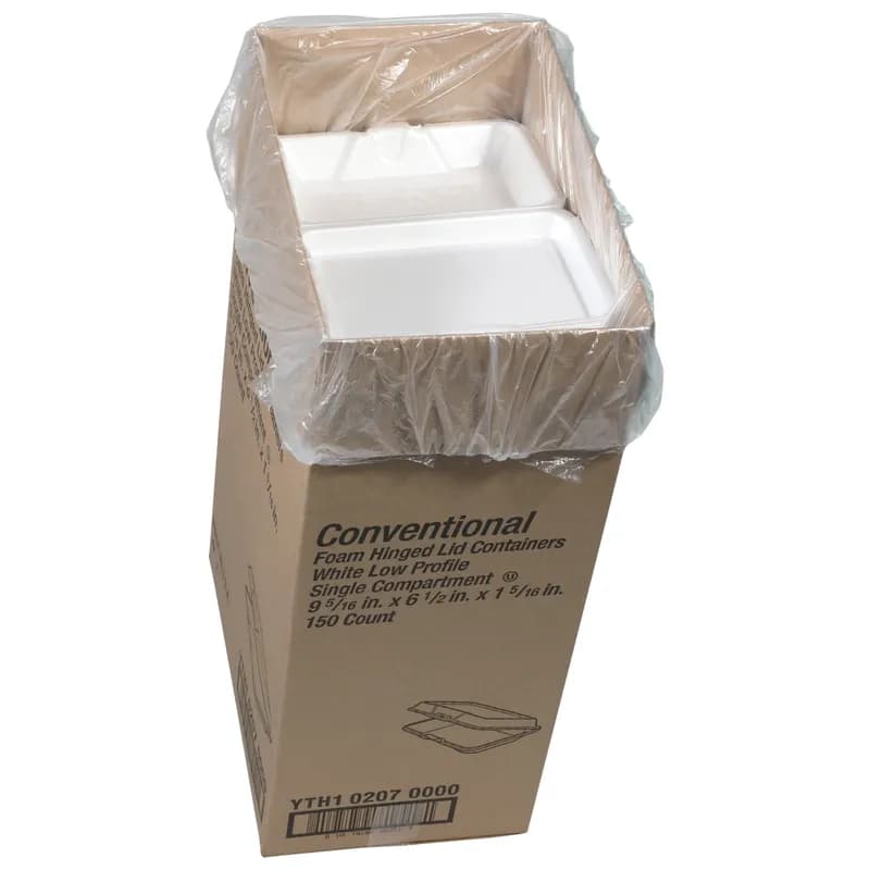 Take-Out Container Hinged With Dome Lid 9.2X6.5X1.3 IN Polystyrene Foam White Rectangle 150/Case