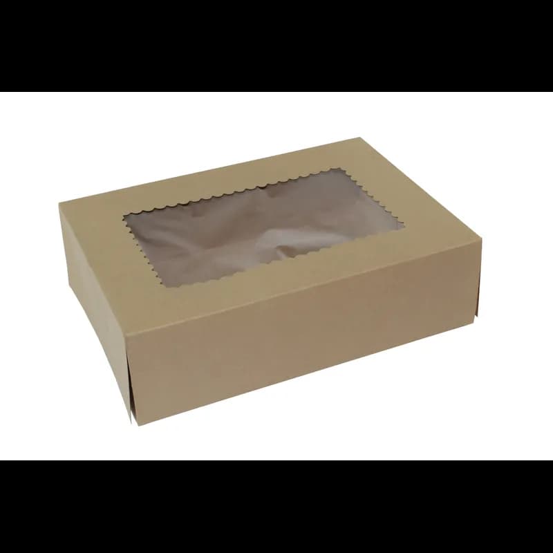 Bakery Box 14X10X4 IN Paperboard Kraft 4 Corner Front Load 1-Piece Automatic With Window 100/Case