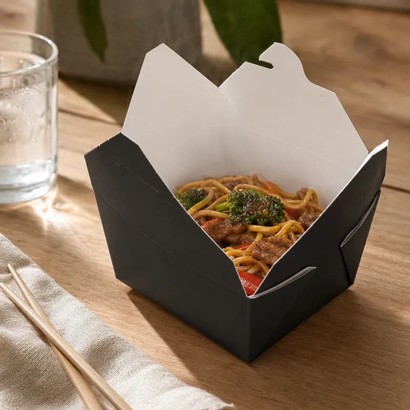 Bio-Pak® #1 Take-Out Box Fold-Top 5X5X2.5 IN Paper Black Square 450/Case