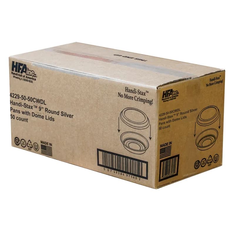 Handi-Max Take-Out Container Base & Lid Combo With Dome Lid 48 OZ Aluminum Plastic Silver Clear Round 50/Case