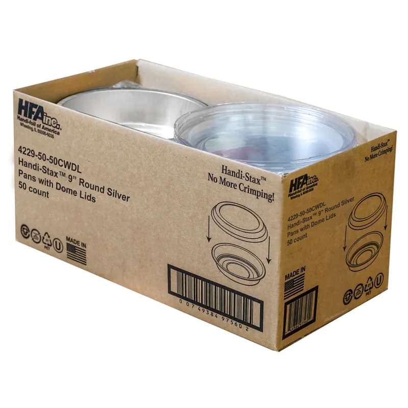 Handi-Max Take-Out Container Base & Lid Combo With Dome Lid 48 OZ Aluminum Plastic Silver Clear Round 50/Case