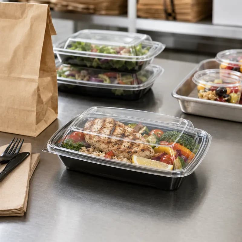 The BOTTLEBOX ® Lid Dome 9X7.25X1.25 IN RPET Clear Rectangle For 24 OZ Container 500/Case