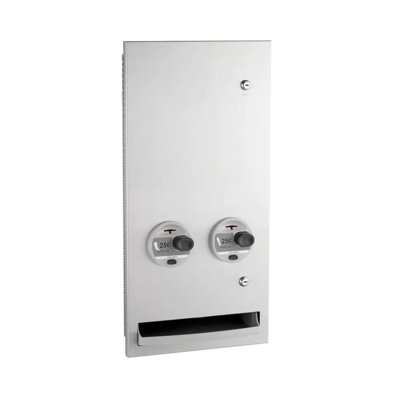 Tampon & Pad Dispenser Stainless Steel Recessed 25-Cent Operation Satin 1/Each