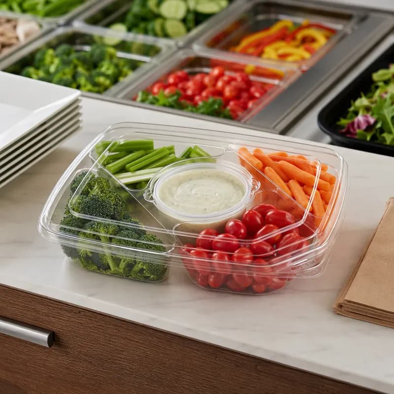 Serving Tray Base 13.87X10.37X3.37 IN Plastic Clear Rectangle Tamper-Evident 40/Case