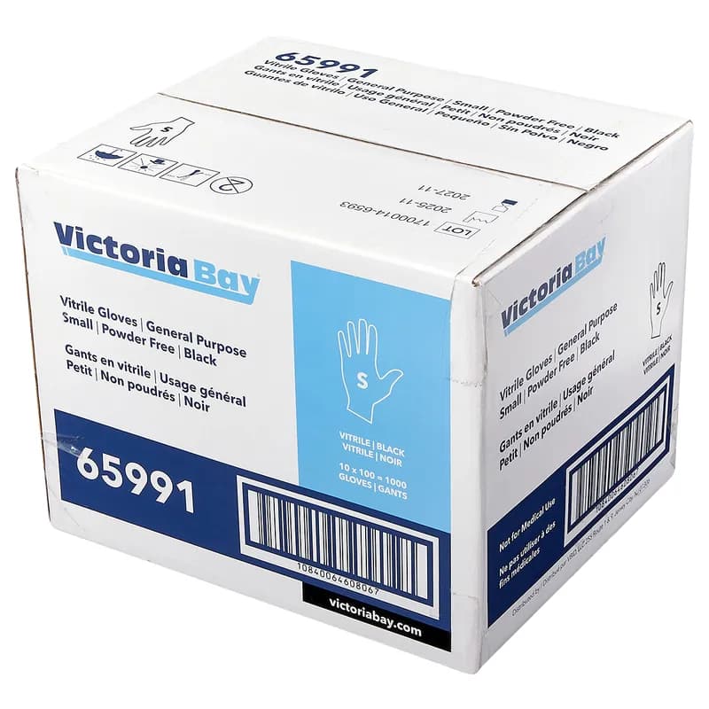 Victoria Bay General Purpose Gloves Small (SM) Black 2.5MIL Vitrile Disposable Powder-Free 100 Count/Pack 10 Packs/Case