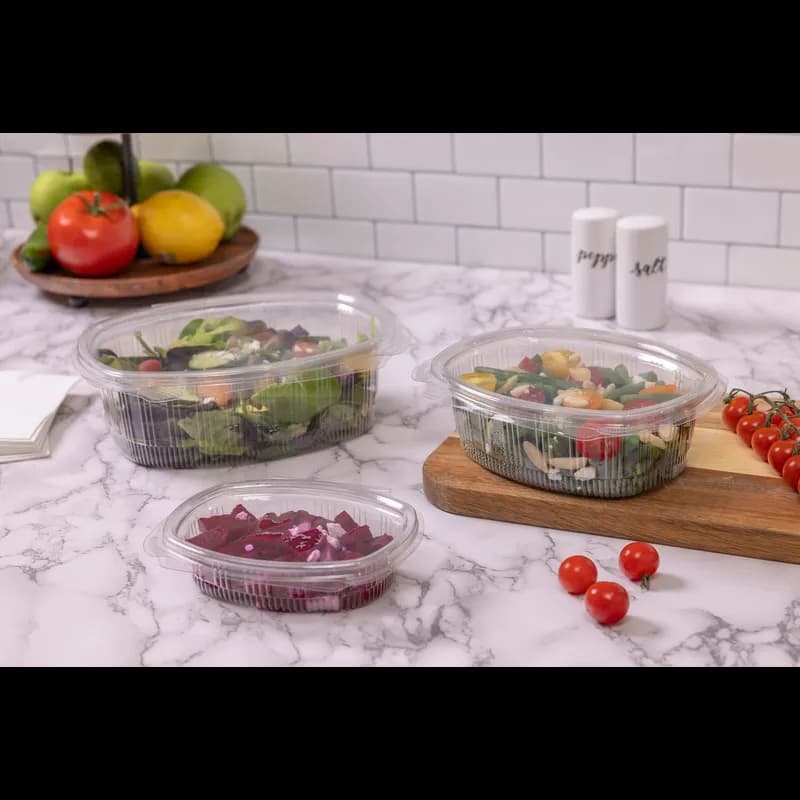 Deli Container Hinged With Flat Lid 24 OZ RPET Clear Rectangle 280/Case