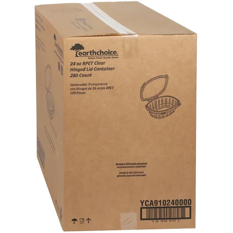Deli Container Hinged With Flat Lid 24 OZ RPET Clear Rectangle 280/Case