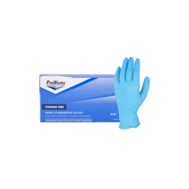 ProWorks® Examination Gloves XL Blue 4MIL Nitrile Powder-Free Textured Fingertips Beaded Cuff 100 Count/Box 10 Box/Case