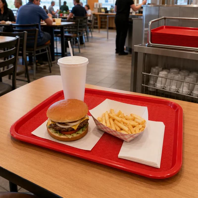 Fast Food Tray 16.13X12X0.75 IN Plastic Red Stackable Dishwasher Safe 1/Each
