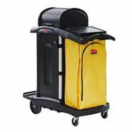 Janitorial Cleaning Cart 48.25X22.00X53.50 IN Black Yellow Plastic With Doors & Hood High Security Assembled 1/Each