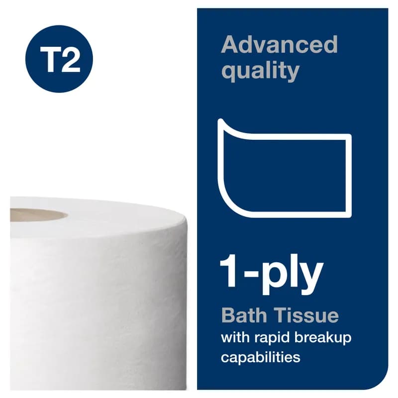 Tork Toilet Paper & Tissue Roll T2 3.48IN X1200FT 1PLY White Jumbo (JRT) High Capacity Refill 12 Rolls/Case