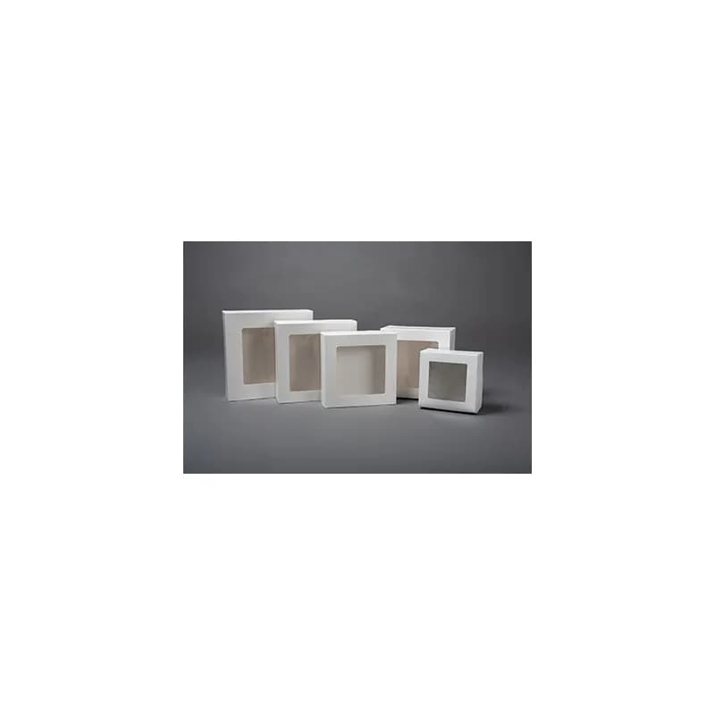 Cake Box 10X10X2.5 IN Paperboard White Square 4 Corner Beers 1-Piece Automatic With Window 200/Case