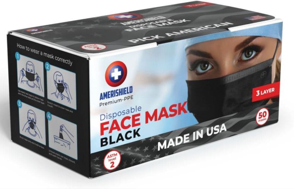 Mask Black 3PLY Ear Loop 50/Box