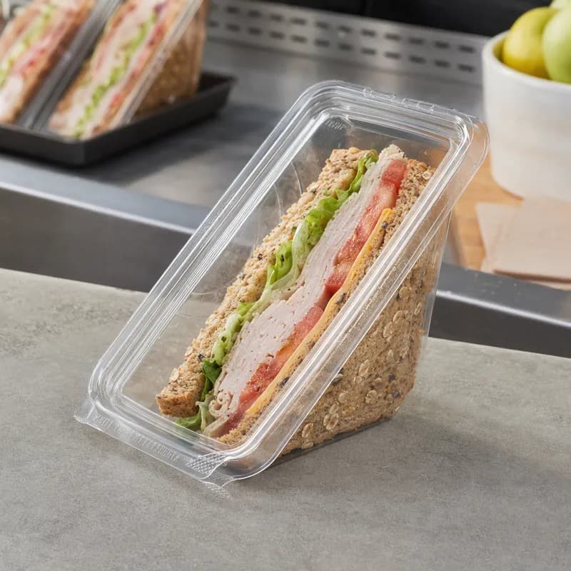 Safe-T-Fresh® Sandwich Wedge Hinged With Flat Lid 7.3125X4.125X3.625 IN RPET Clear Rectangle 288/Case