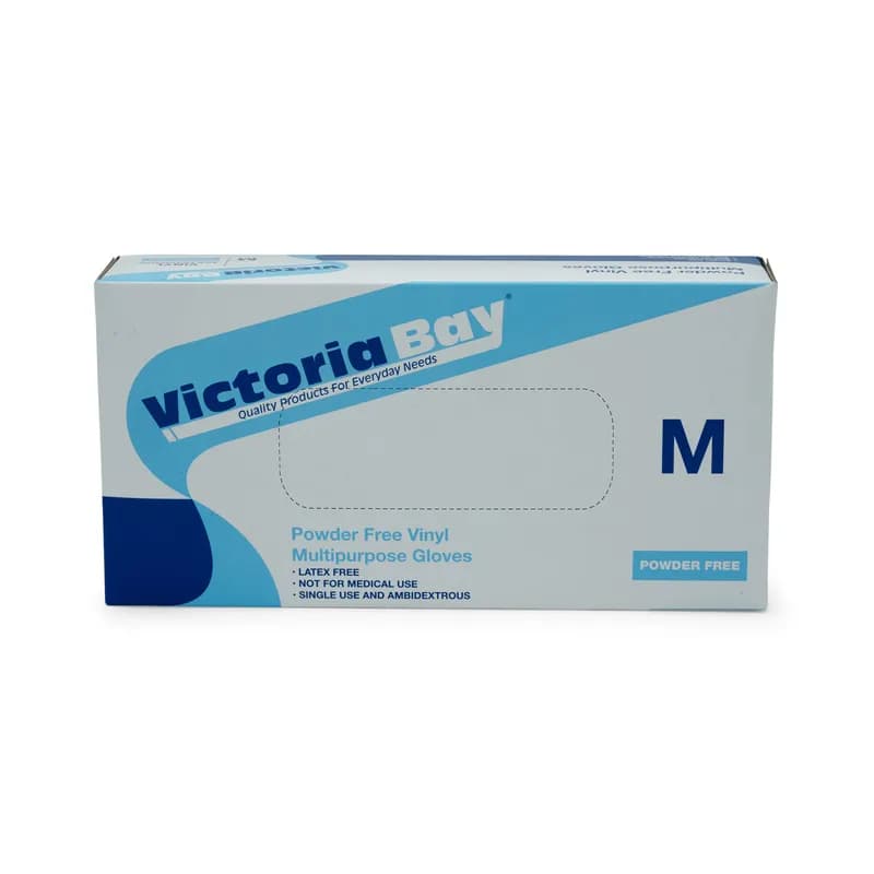 Victoria Bay Food Service Gloves Medium (MED) Clear Vinyl Powder-Free 100 Count/Pack 10 Packs/Case 1000 Count/Case