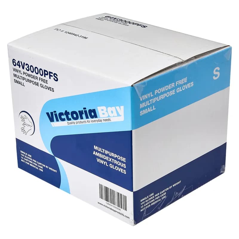 Victoria Bay Food Service Gloves Small (SM) Clear Vinyl Powder-Free 100 Count/Pack 10 Packs/Case 1000 Count/Case