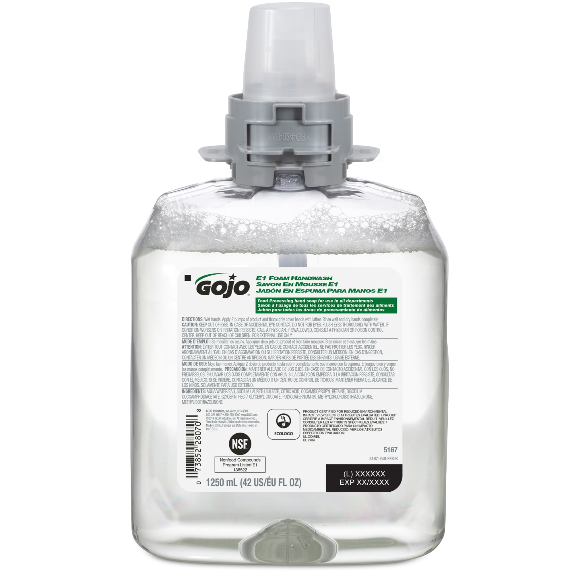 GOJO® E1 Handwash 1250 mL 4.94X3.89X8.48 IN Fragrance Free Foaming For FMX-12 4/Case