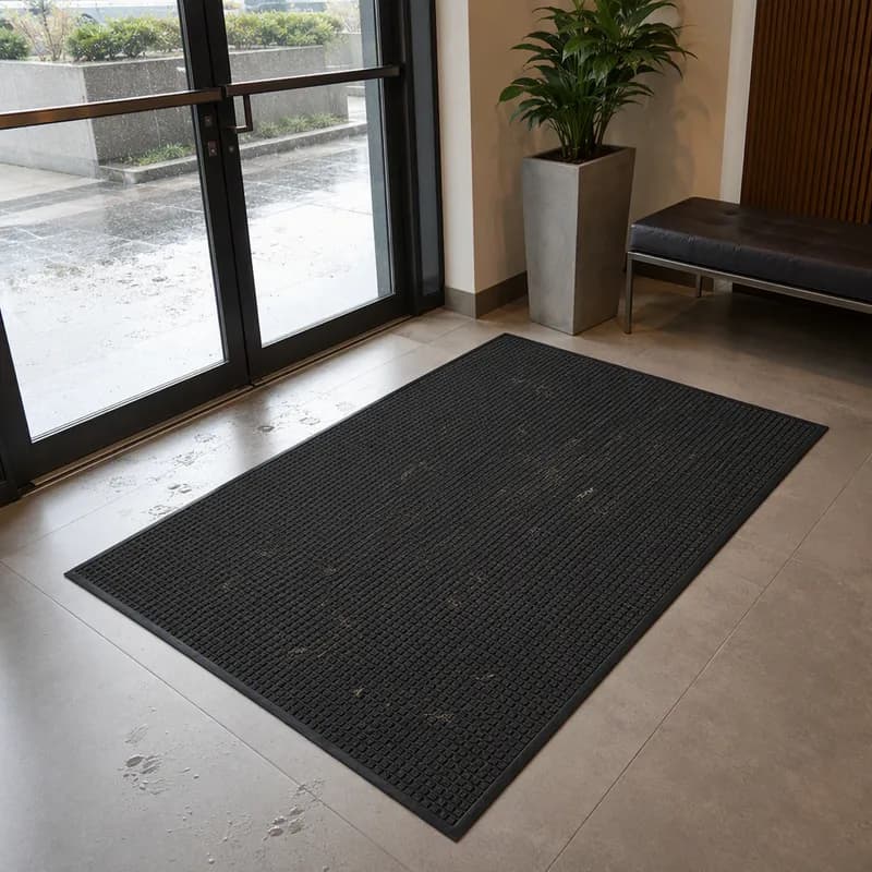 WaterHog® Scraper & Wiper Floor Mat 72X48 IN Charcoal (PET) Fabric With Cleated SBR (styrene-butadiene rubber) Backing