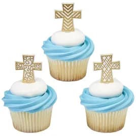 Cake & Cupcake Topper Pick 3X1.4X0.1 IN Gold Cross 144/Each
