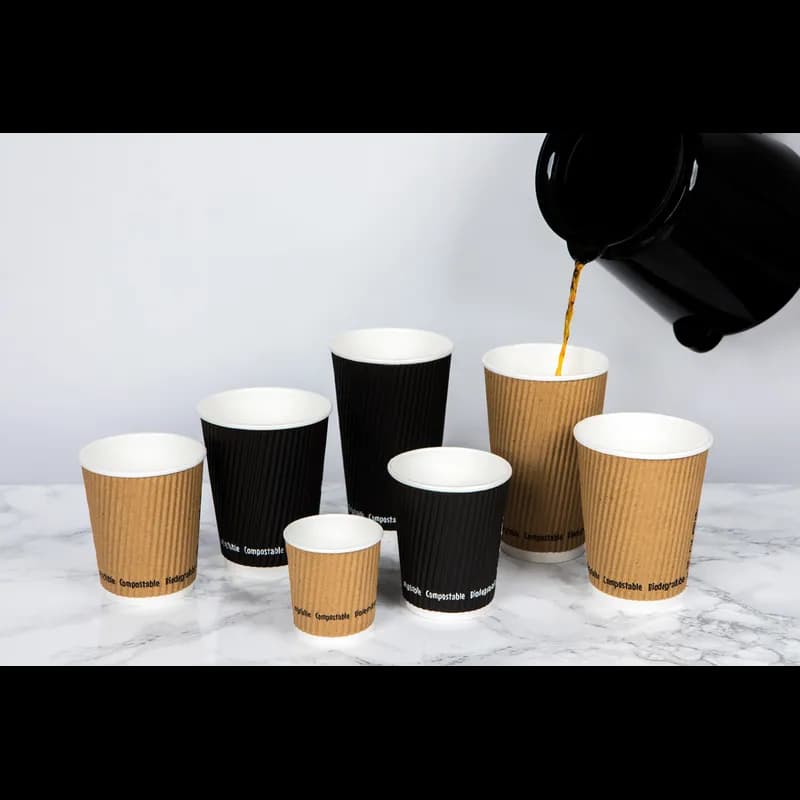 Cup Ripple 12 OZ Paper PLA Black Freezer Safe 25 Count/Pack 20 Packs/Case 500 Count/Case