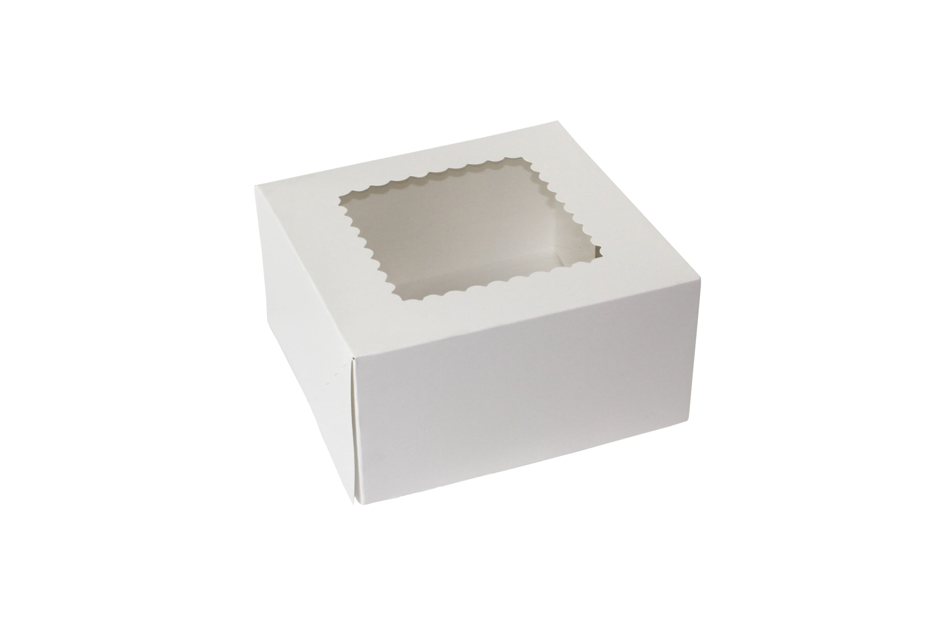 Bakery Box 8X8X4 IN Paperboard White 4 Corner Front Load 1-Piece Automatic With Window 100/Case