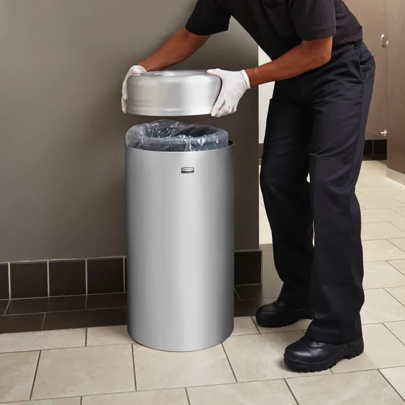 Crowne Collection Trash Can 30 GAL Satin Aluminum Metal With Open Lid Indoor 1/Pallet