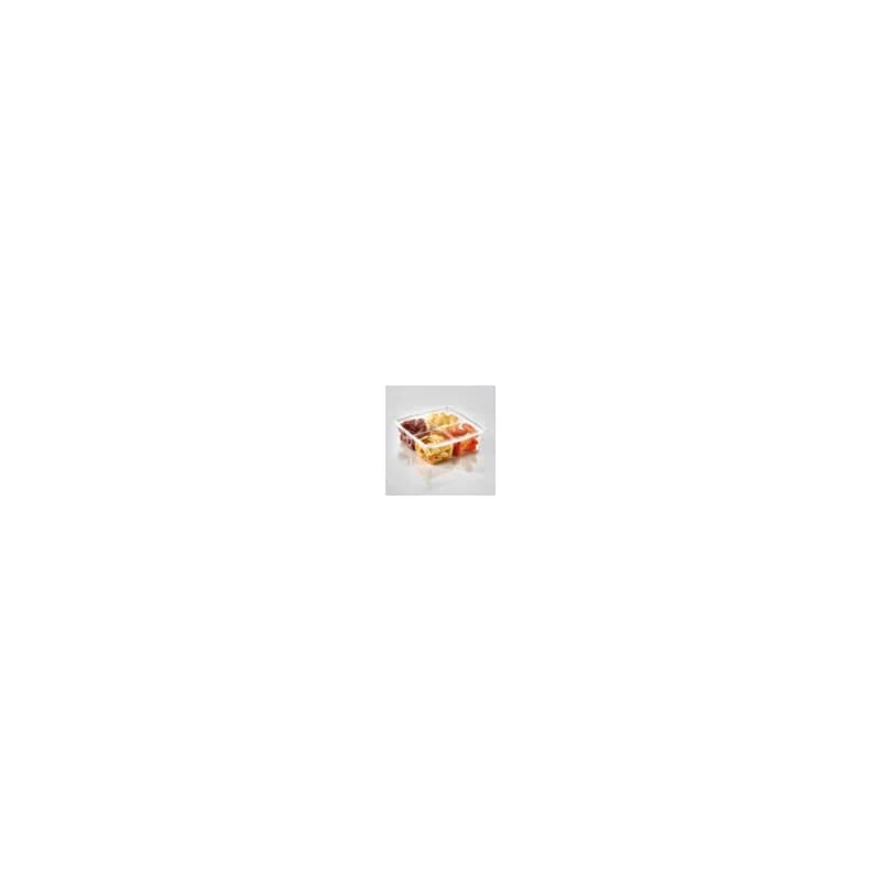 Fresh N' Sealed® Deli Container Hinged With Flat Lid 20 OZ 4 Compartment PET Clear Square 120/Case