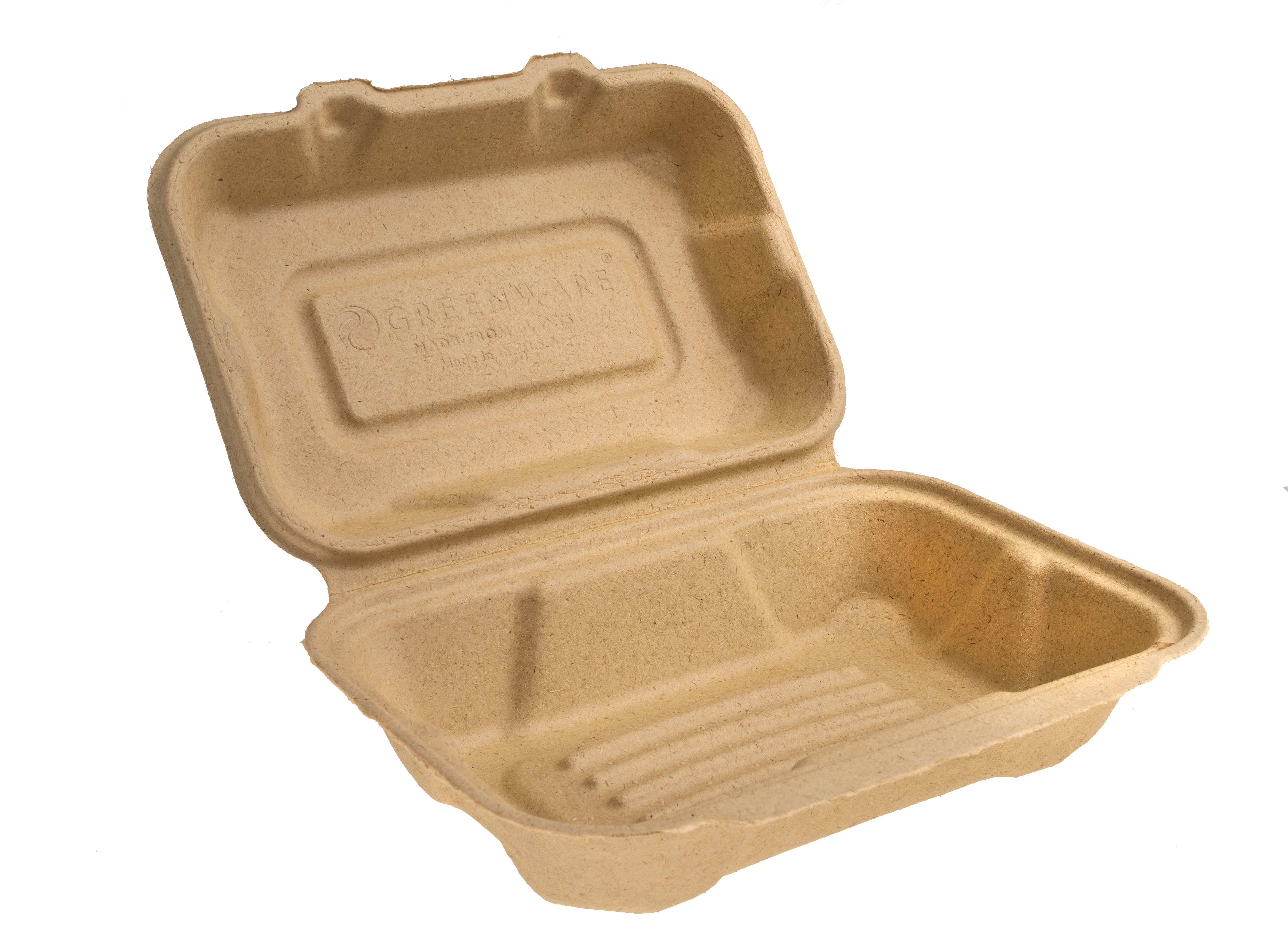 Greenware® Take-Out Container Hinged With Dome Lid 6.5X9.1X3.1 IN Molded Fiber Natural Rectangle 200/Case