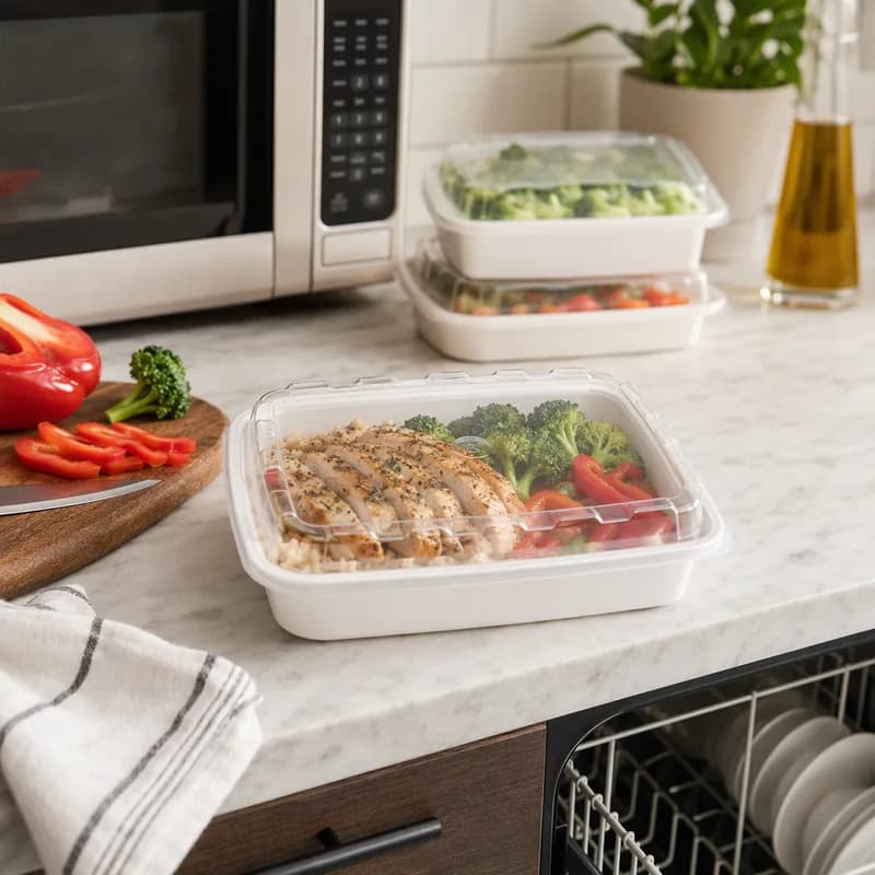 Take-Out Container Base & Lid Combo With Dome Lid 16 OZ Plastic White Clear Rectangle 150/Case