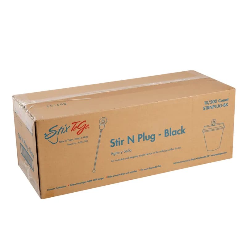 StixToGo Beverage Plug Plastic Black 200 Count/Pack 10 Packs/Case 2000 Count/Case