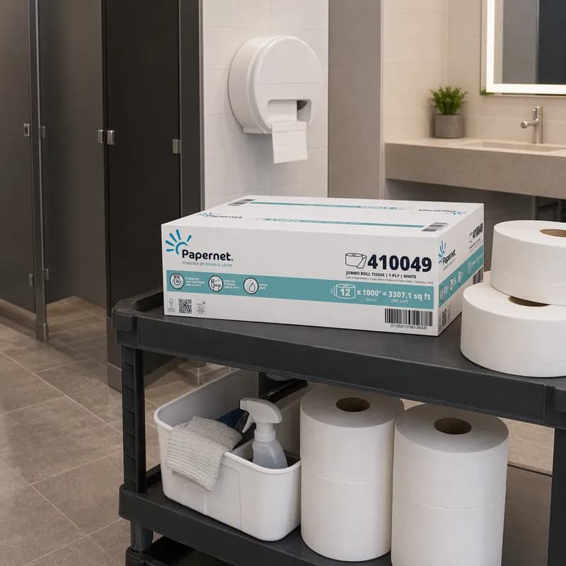 Papernet Double Layer Toilet Paper & Tissue Roll 1PLY White Embossed 8.98IN Roll 3.31IN Core Diameter 12 Rolls/Case
