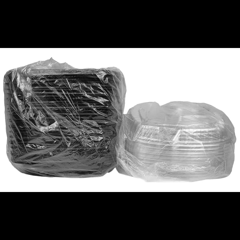Forum® Take-Out Container Base & Lid Combo With Dome Lid 14X14 IN 4 Compartment PS Black Clear Square 25/Case