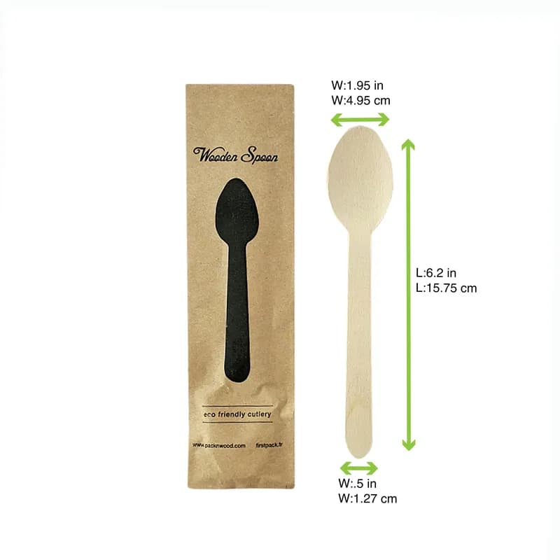 Spoon 6.2 IN Wood Natural Individually Wrapped 50 Count/Pack 10 Packs/Case 500 Count/Case