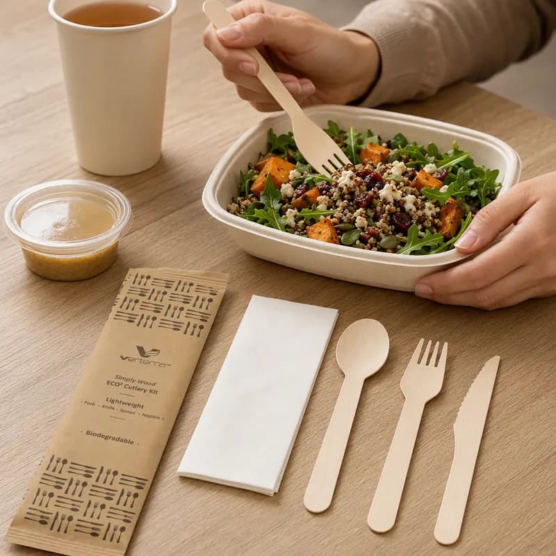 Cutlery Kit Wood Medium Weight With Napkin 400/Case